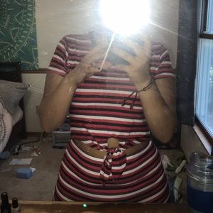 Red and white striped dress